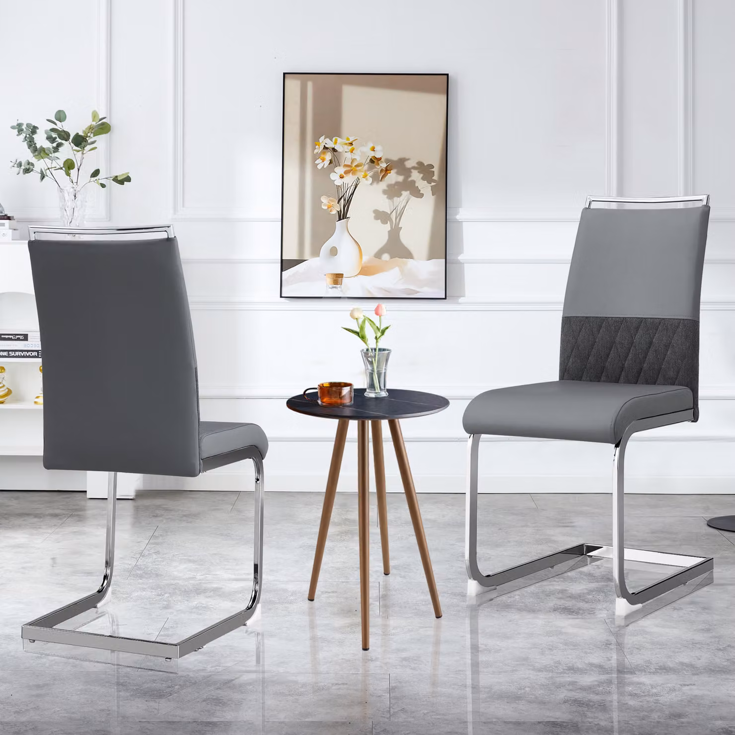 MODFU: Set di 4 sedie da pranzo moderne, ideali anche come sedie da cucina o da ufficio, con schienale a listelli piatto, imbottitura, design multifunzionale, realizzate in Poliuretanodi alta qualità e lino, colore grigio