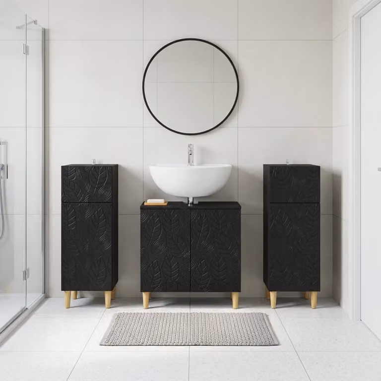 Set di mobili da bagno vidaXL DELFT in 3 pezzi nero opaco