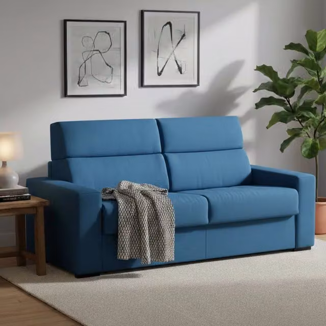 Divano Letto 3 Posti Marcon DMORA in Tessuto Blu con Coperture Sfoderabili Made in Italy L: 220 cm, P: 95 cm