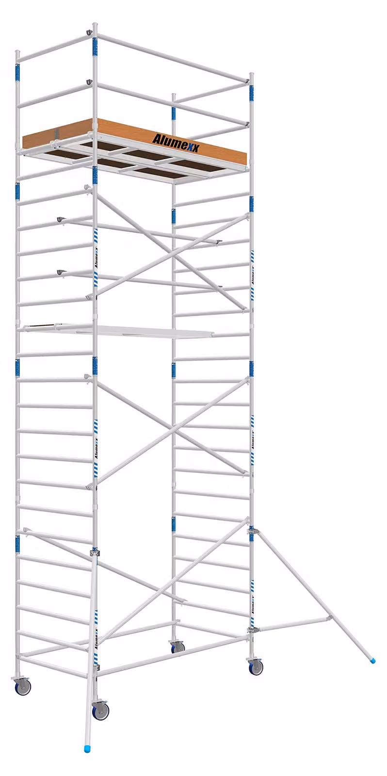 Piattaforma elevatrice mobile, larghezza 135 cm, altezza di lavoro 8,2 metri, struttura in alluminio, piattaforma in fibra di carbonio. Piattaforma elevatrice per lavori edili