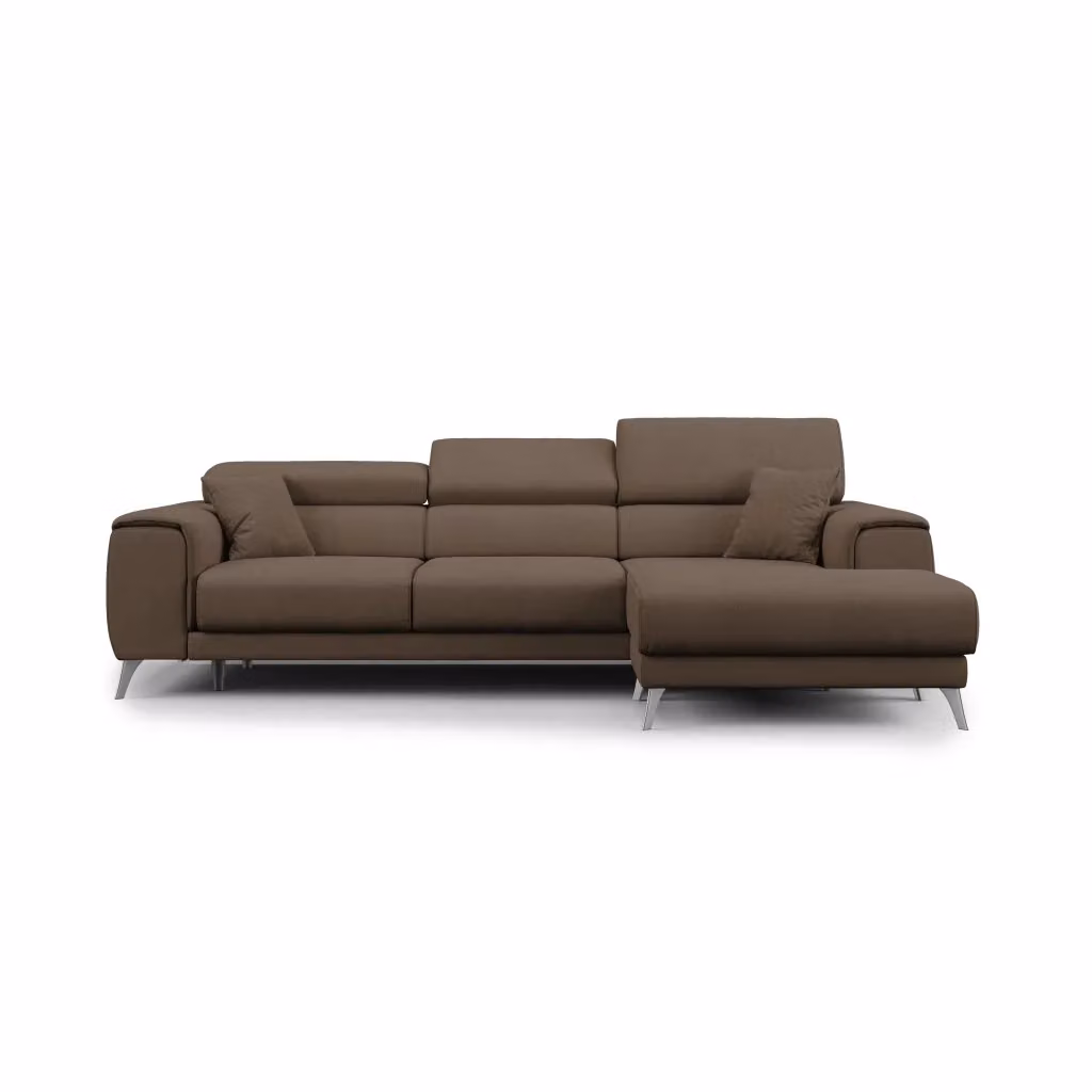 Divano angolare Fusion Divani.Store in tessuto marrone con sedute scorrevoli e poggiatesta regolabile, configurazione sinistra, L 260 cm – 2