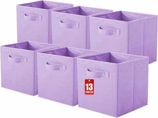 Ibenzoa® Set da 6 contenitori pieghevoli in tessuto – color lavanda chiaro, in polipropilene con rinforzo in cartone, con maniglie per il trasporto, versatili per abbigliamento e giocattoli