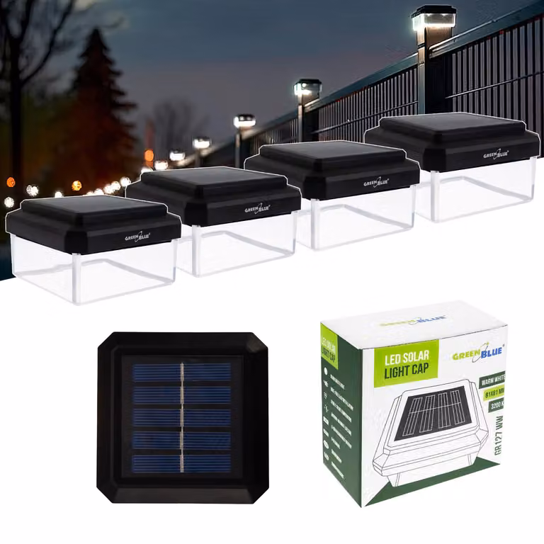 Lampada solare a LED GreenBlue 4x per pali 80 x 80 mm, copertura a busta, 3200 K, GB127 WW