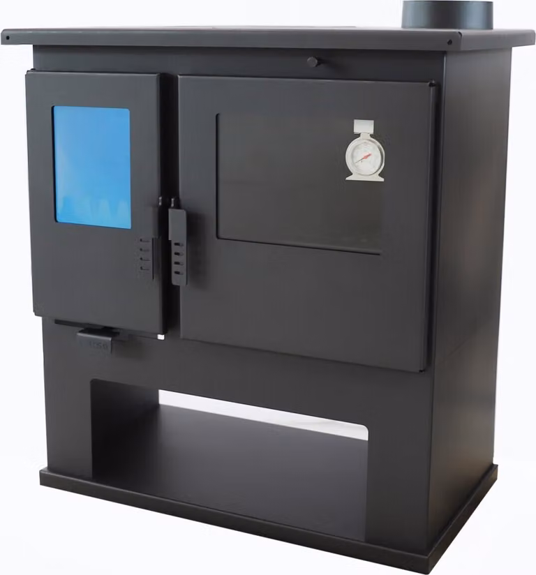 Stufa a legna Verso CS Lite con forno e termometro integrati, 7,7 kW, piastra per una cottura versatile, stufa a legna per soggiorno