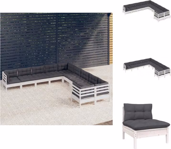 vidaXL Set da giardino da 10 pezzi con cuscini in legno di pino bianco - Set di mobili da giardino