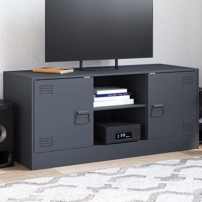 vidaXL Mobile Porta TV Antracite in Acciaio con Scomparti Media L: 99 cm, P: 39 cm, H: 44 cm