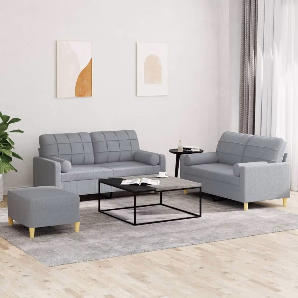Maison Exclusive - Set divano 3 pezzi con cuscini in tessuto grigio chiaro