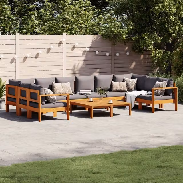 Set Divano da Giardino vidaXL in Legno di Acacia Oliato con 8 Cuscini Grigi – 1