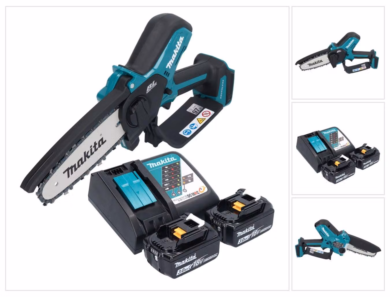 Makita DUC 150 RF2 Motosega a batteria 18 V 15 cm senza spazzole + 2x batteria 3,0 Ah + caricabatterie