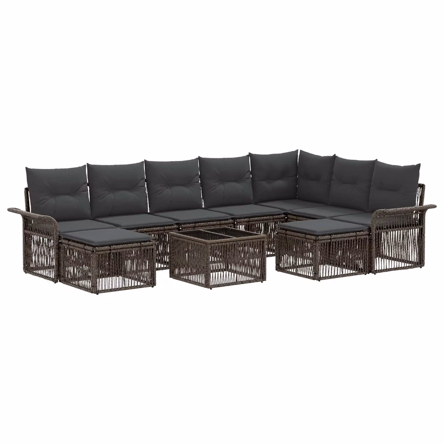 Set Divano da Giardino vidaXL 10 Pezzi in Polyrattan Grigio e Antracite con Cuscini e Tavolino