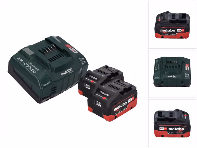 Set base Metabo 2x batteria LiHD 18 V 5,5 Ah Li-Ion sistema CAS ( 685122380 ) + caricatore ASC 145 RAFFREDDATO AD ARIA