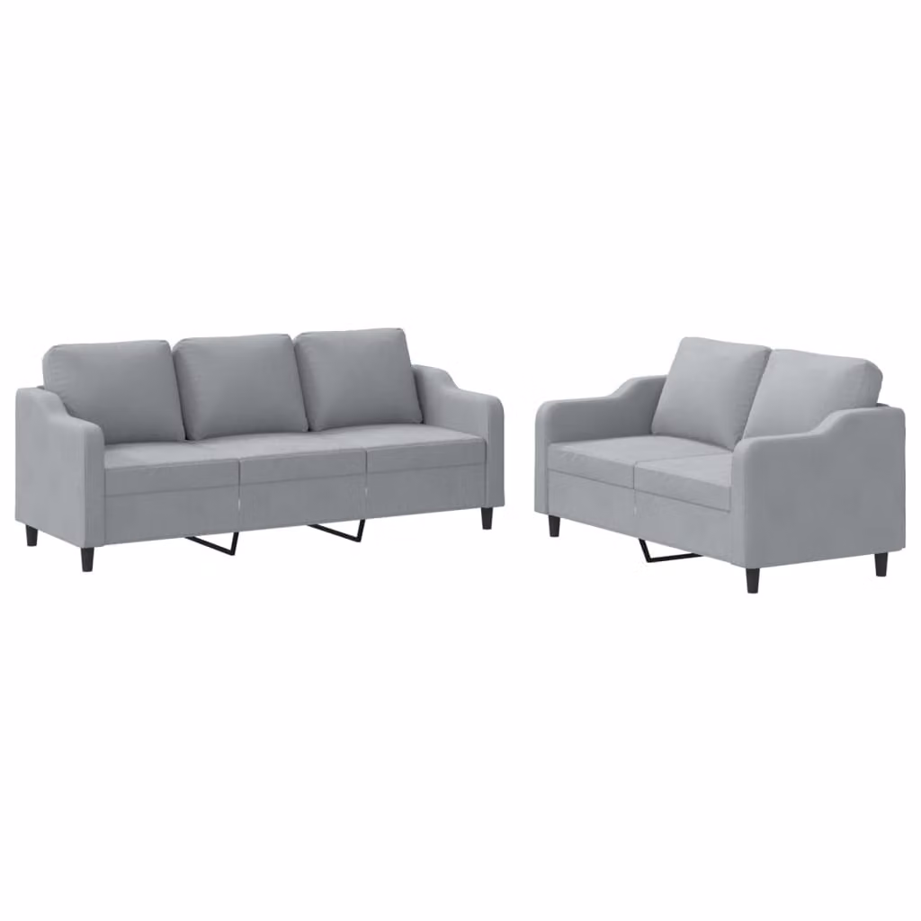Set di Divani 2 pz con Cuscini Grigio Chiaro in Tessuto