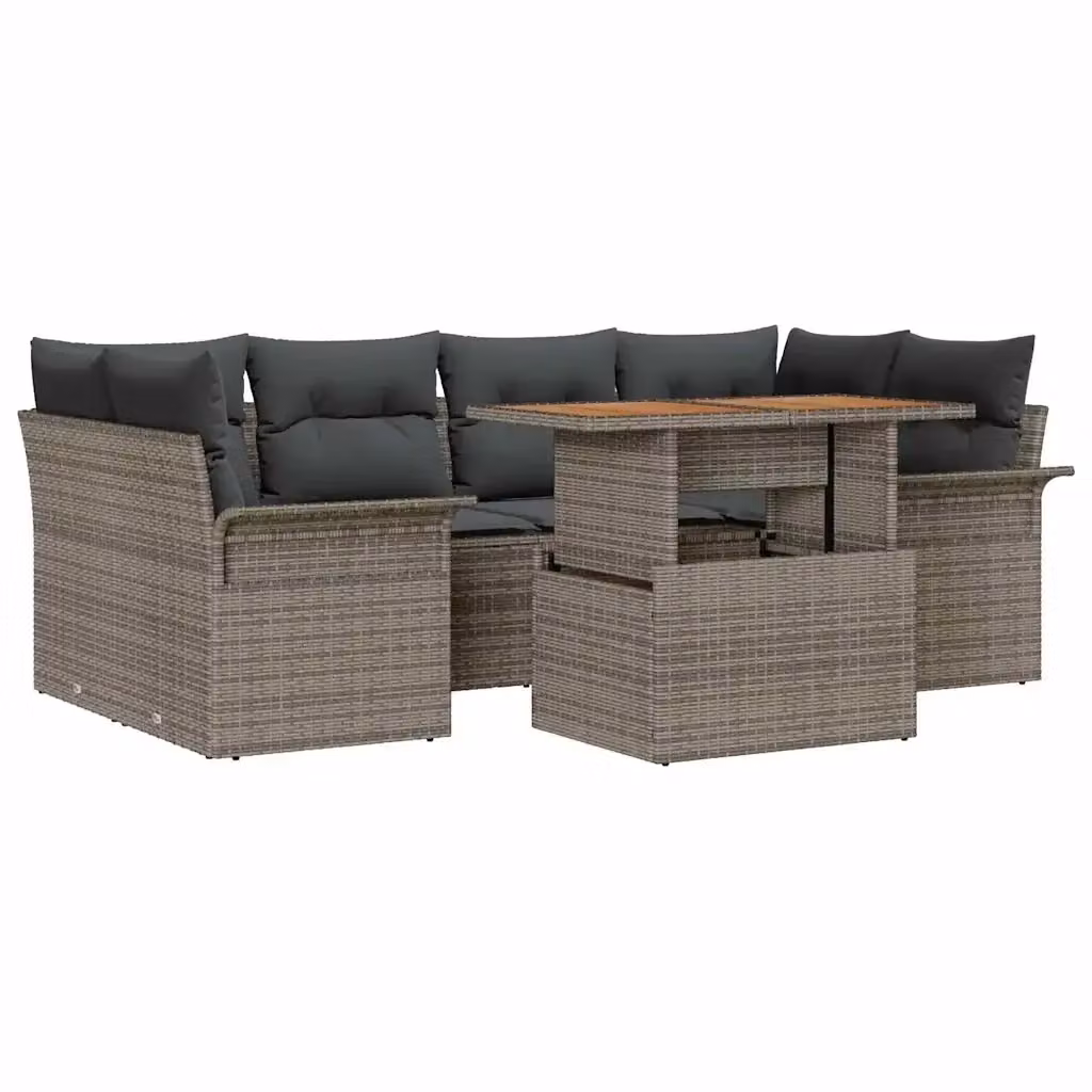 Set Divano da Giardino vidaXL 7 pz a forma a U Grigio con Cuscini e Tavolino – 2