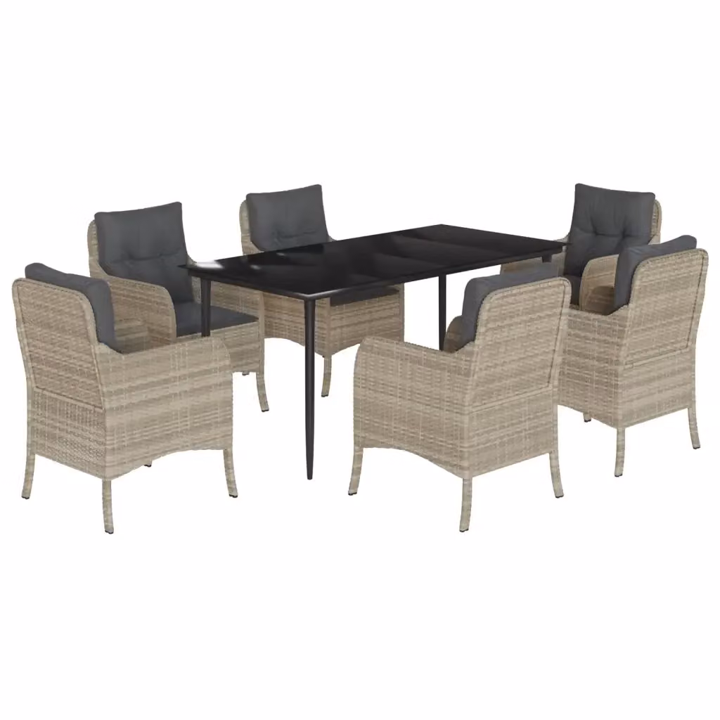 Set da pranzo da giardino vidaXL in polyrattan con piano in vetro, 7 pezzi, antracite – 2
