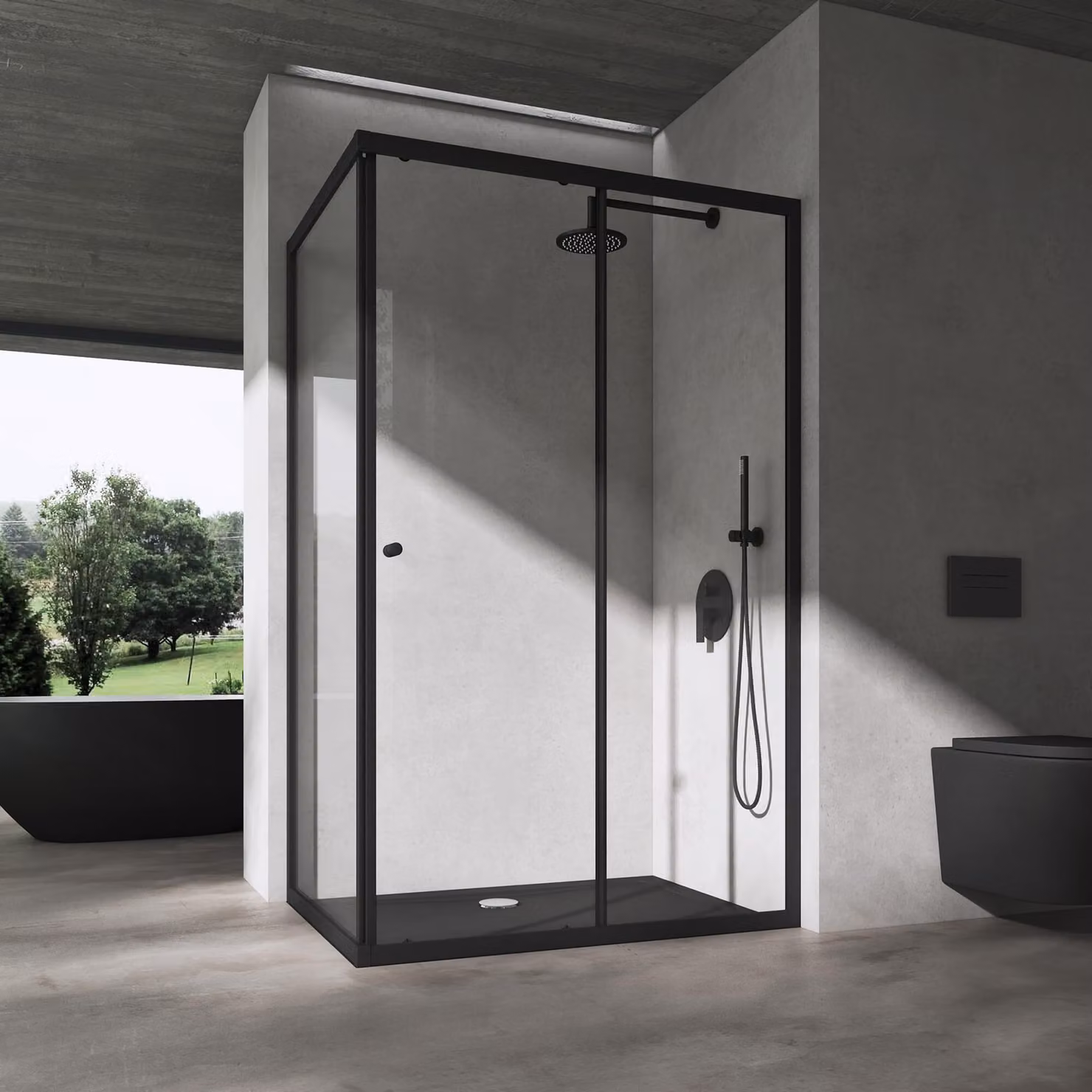 doporro Box Doccia 100x120x190cm, Cabina Doccia con Porta Scorrevole Vetro di Sicurezza ESG Vetro Nero Ravenna16L K