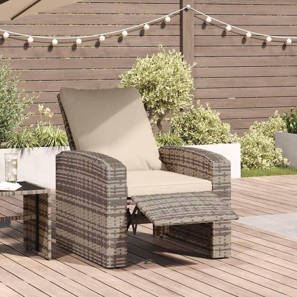 vidaXL Poltrona Reclinabile da Giardino e Terrazzo in Polyrattan e Metallo con Cuscini, Marrone Chiaro e Beige