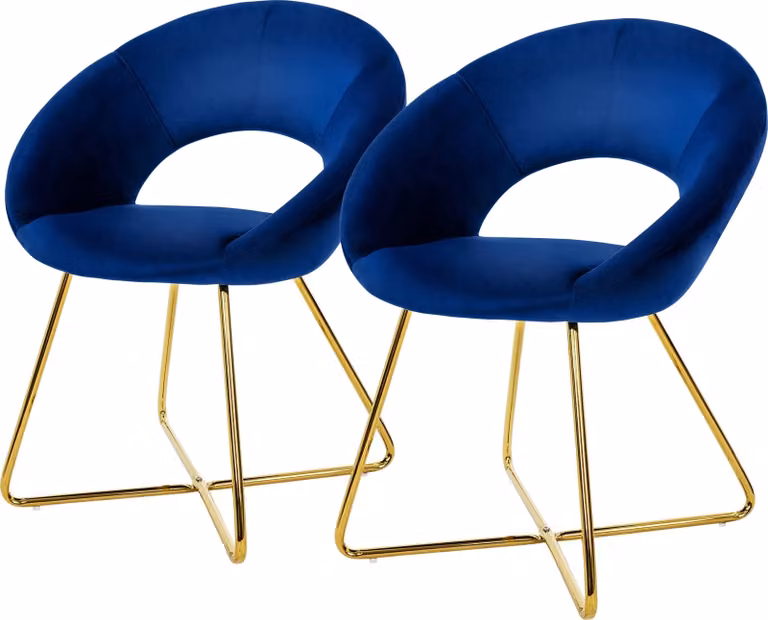 ML-Design 2x sedia da pranzo con schienale rotondo, blu, in velluto, struttura in metallo