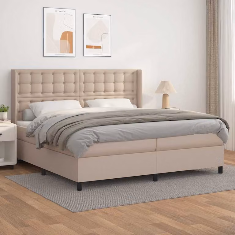 vidaXL Giroletto a Molle con Materasso in Similpelle Colore Cappuccino L/P/H: 200 x 200 x 203 cm