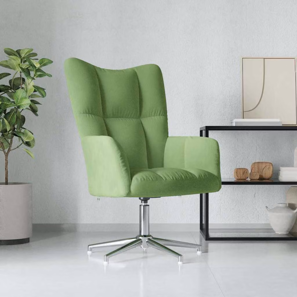 Sedia Relax vidaXL in Velluto Verde Chiaro con Braccioli e Base Girevole a 360 Gradi
