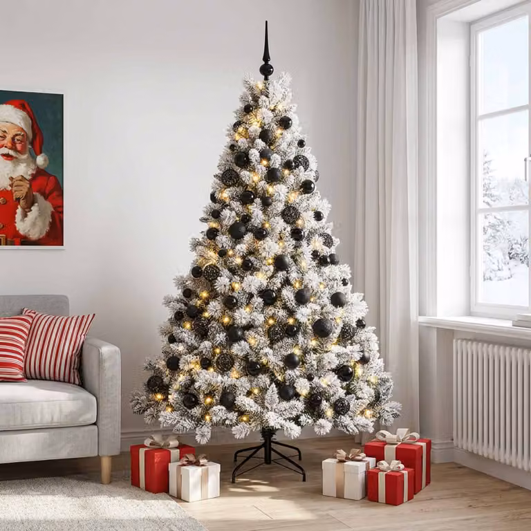 Albero di Natale Artificiale Moderno vidaXL Verde con 300 LED Bianco Caldo e Palline