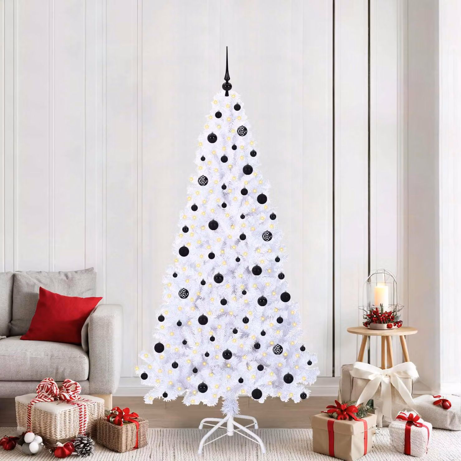 Maison Exclusive - Albero di Natale artificiale, bianco, 210 cm, in PVC e acciaio