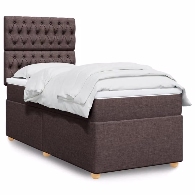 vidaXL Giroletto a Molle con Materasso Ibrido in Tessuto Marrone e Bianco, L/P/H: 90 x 200 cm
