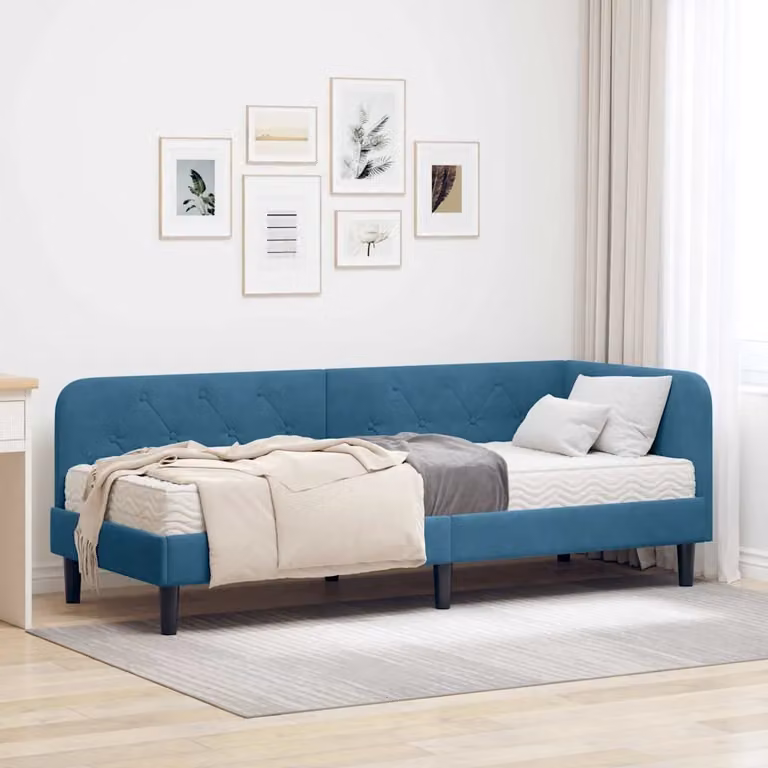 Cornice del letto ad angolo vidaXL in velluto blu, L 80 x P 200 cm