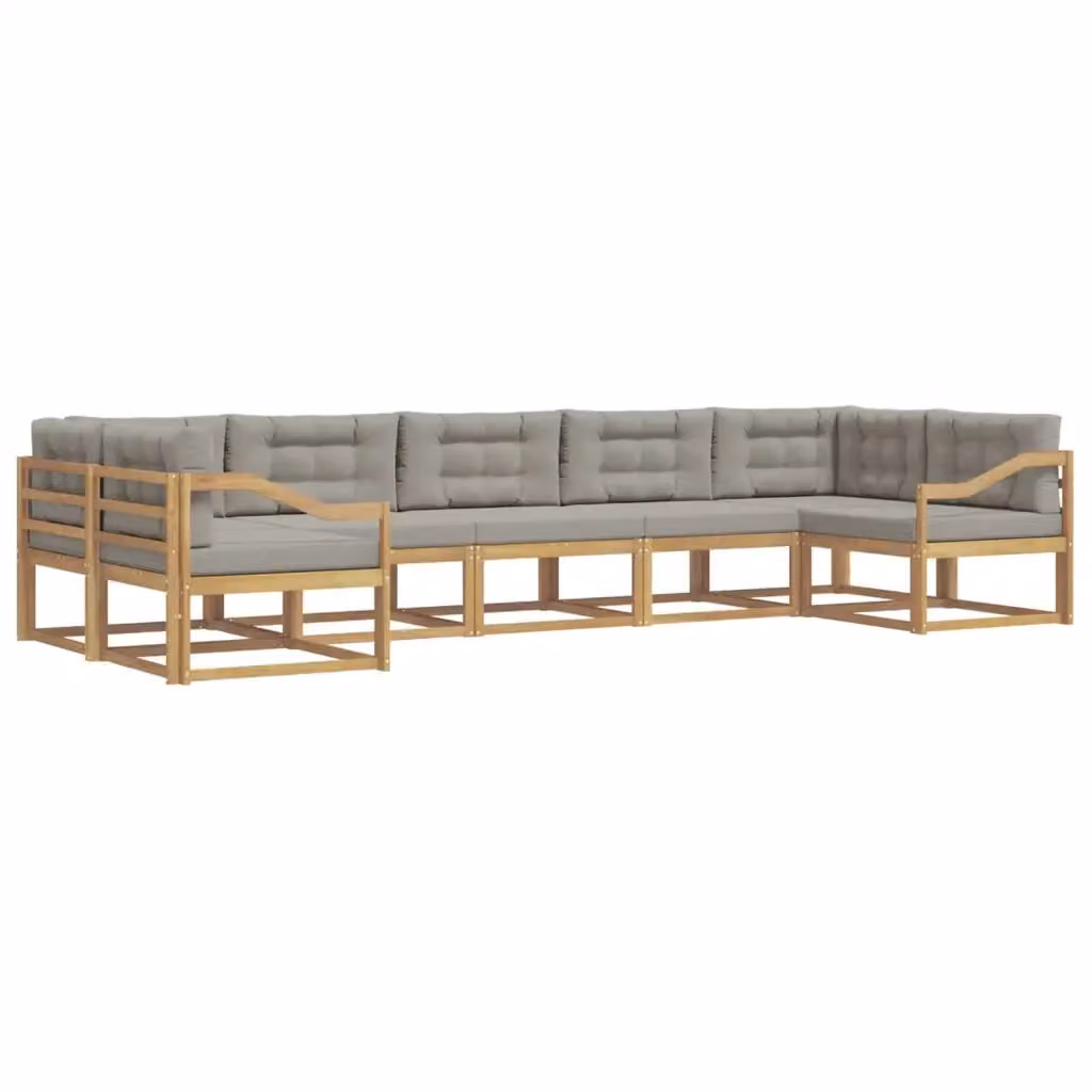 Set di divani da esterno vidaXL a forma di U composto da 7 pezzi in legno di acacia con cuscini inclusi, colori bianco, grigio e marrone – 2