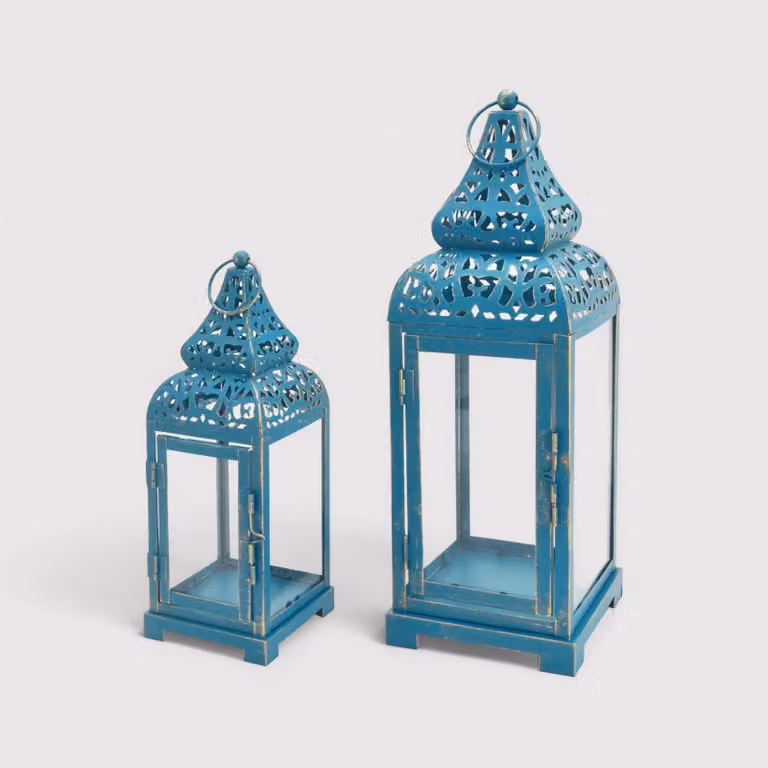 Ortensia - Set di 2 lanterne blu in metallo