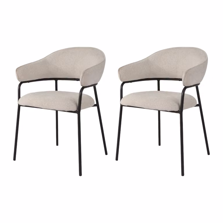 Rebecca Mobili Sedie Bakla 82,5x57x56,5 Poliestere Tessuto Acciaio Perla Bianco Nero Moderno SET 2 pezzi