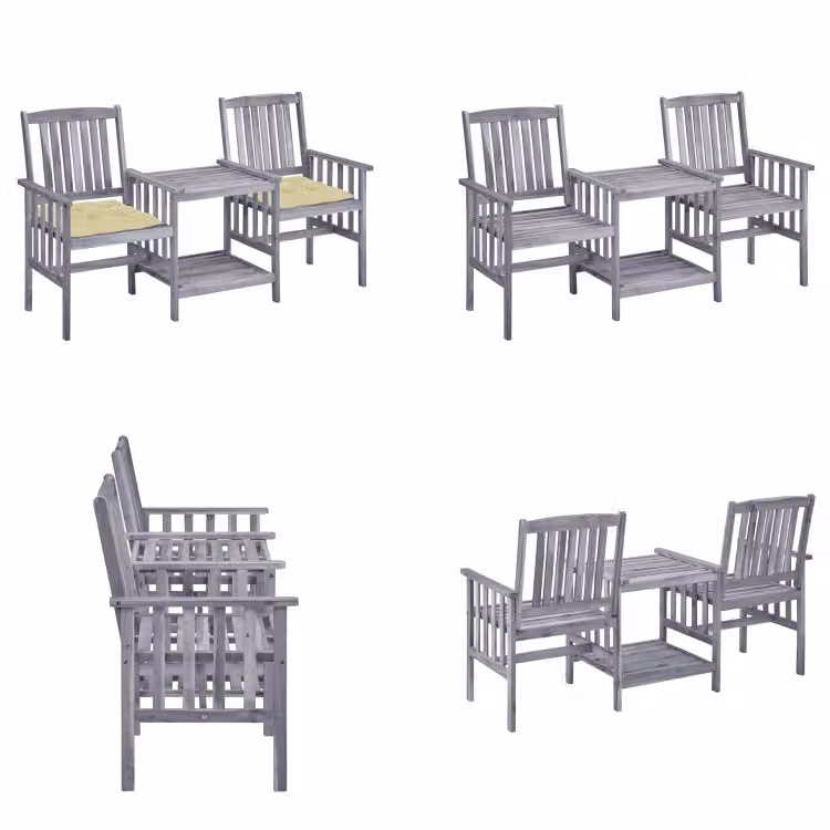 vidaXL Sedie da giardino con tavolo da tè e cuscini in legno massiccio di acacia - Sedia da giardino con tavolo da tè - Sedie da giardino con tavoli da tè - Set da bistrot - Set da bistrot in legno
