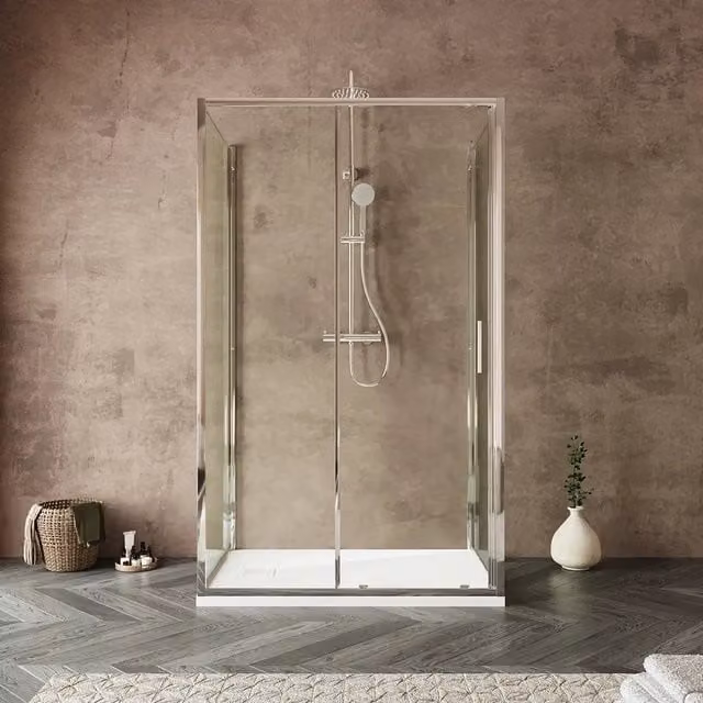 Box doccia tre lati 80x160x80cm con porta scorrevole profili cromati e vetro 6mm trasparente h190 | Portofino