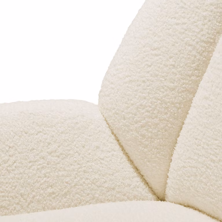 Poltrona Kjeld TecTake in tessuto bouclé bianco con struttura in metallo e braccioli per soggiorno o camera da letto