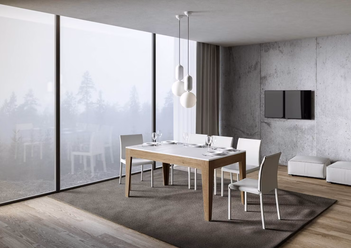 ITAMOBY - Tavolo allungabile 160/220x90 cm Cico Mix piano bianco frassino - base quercia natura