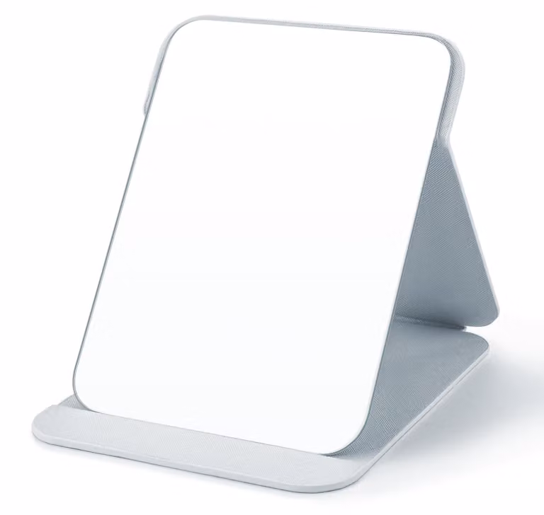 Specchio pieghevole da viaggio - 21 x 15 cm - Rivestimento in Finto cuoio - Bianco