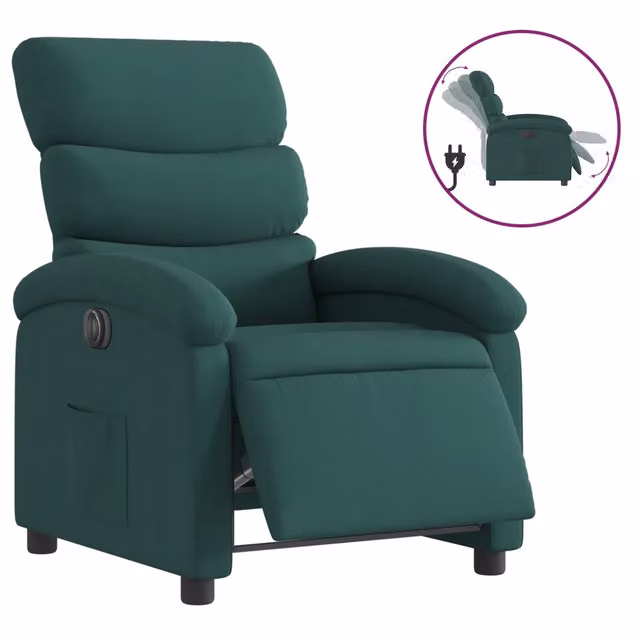 Poltrona | Sedia Relax Elettrica Reclinabile Verde Scuro in Tessuto