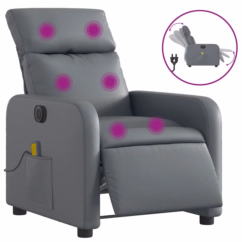 vidaXL Poltrona Massaggiante Elettrica Reclinabile in Similpelle Grigio – 2