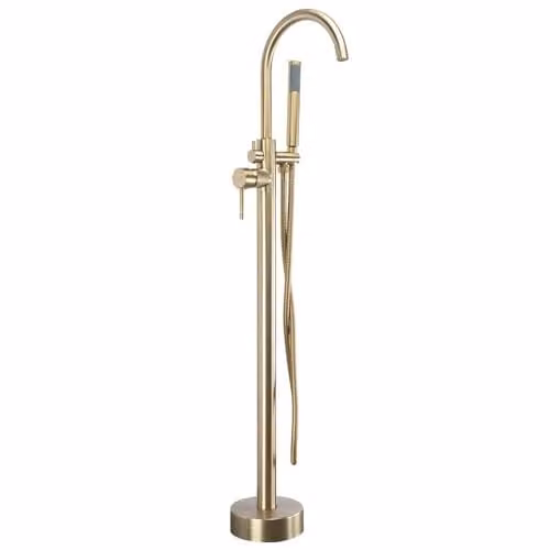 Rea - Rubinetto Da Pavimento Per Vasca Da Bagno Scotch Dorato Lungo, 26X20,5X110,5cm