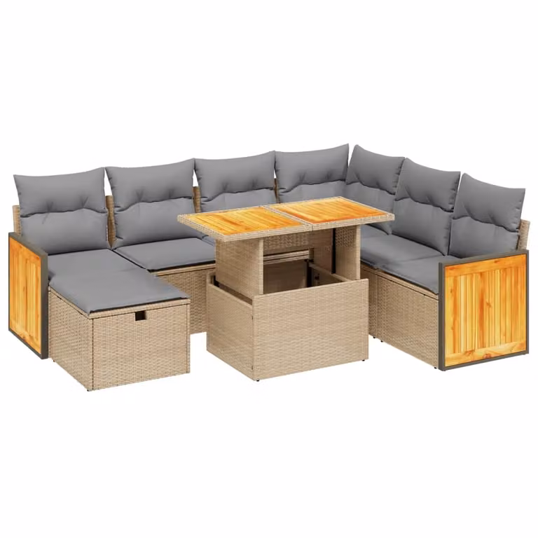 Set Divano da Giardino 8 pz con Cuscini Beige in Polyrattan