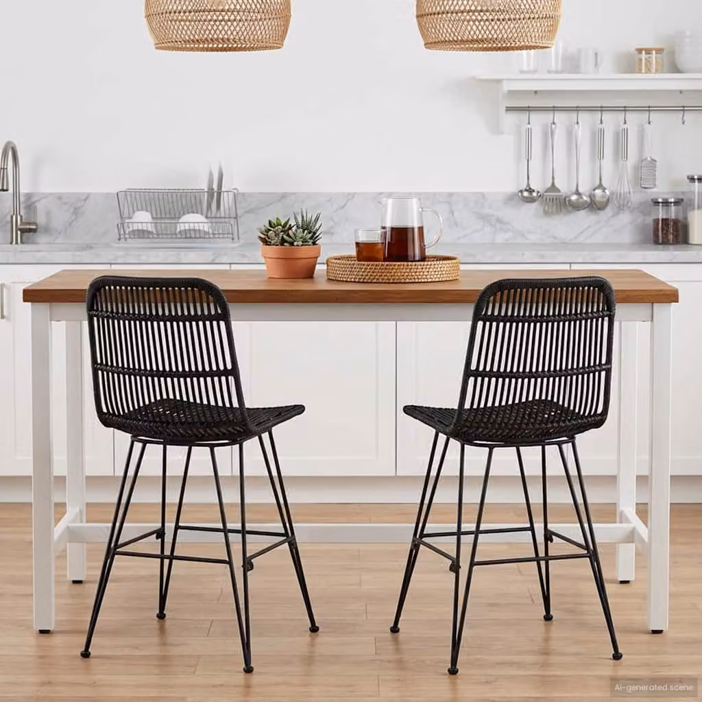 Set di 2 sedie da pranzo vidaXL in rattan e metallo nero L 41 cm x P 55 cm x H 85 cm