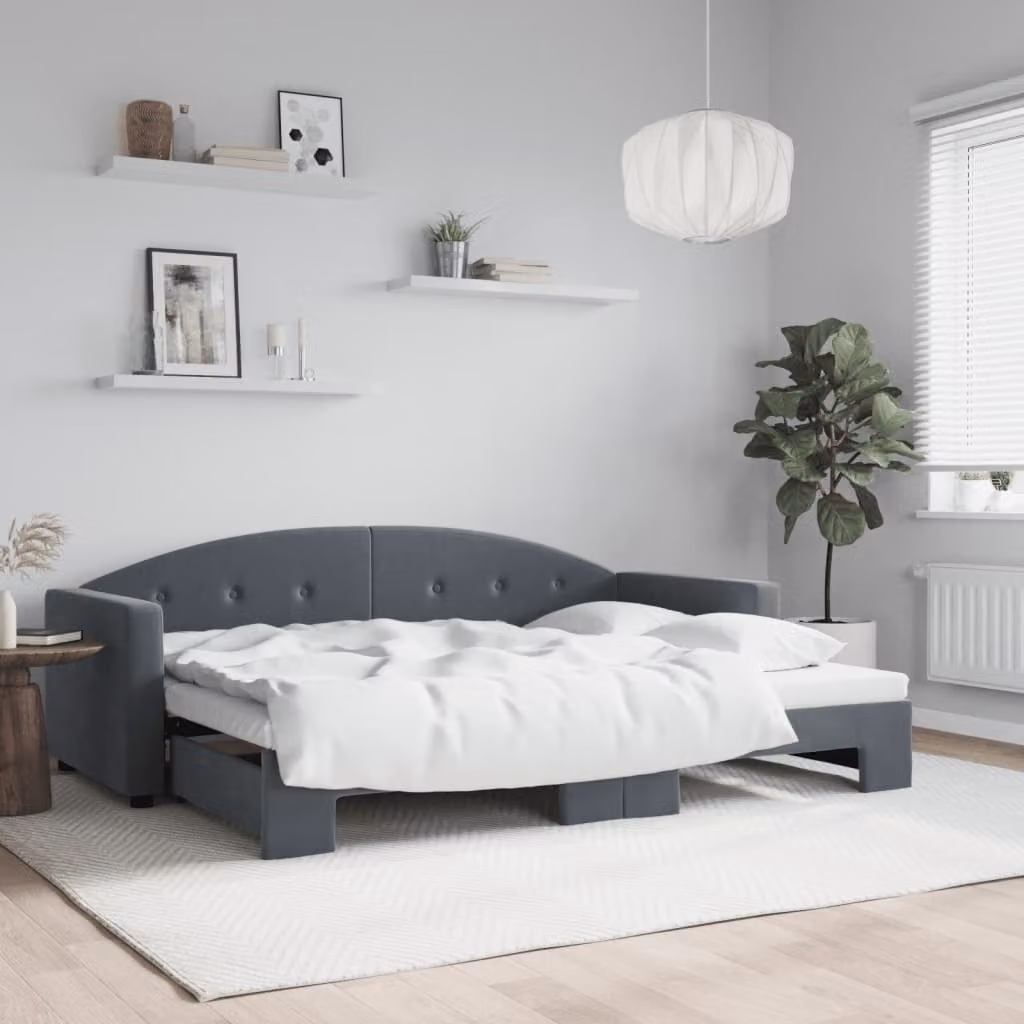 vidaXL Divano Letto con Letto Estraibile in Velluto Grigio per Soggiorno e Camera da Letto L/P: 80 x 200 cm