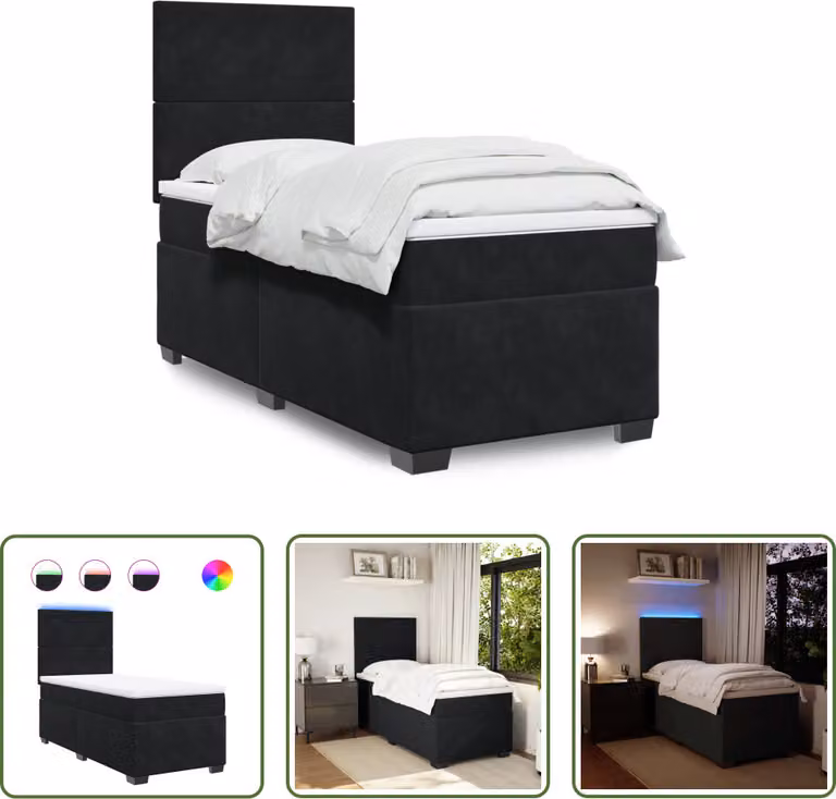 The Living Store Letto a molle con materasso nero 90x190 cm in velluto