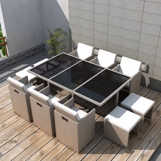 Set da Pranzo da Giardino 11 pz con Cuscini in Polyrattan Beige 42557