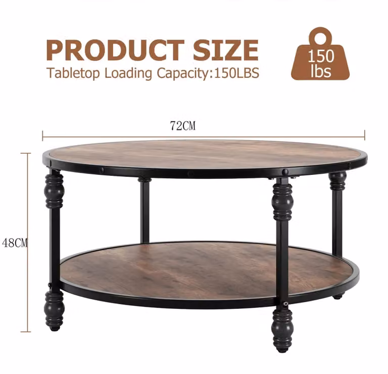 Tavolino da salotto – Tavolino rotondo per il soggiorno – A 2 piani con ripiano – Legno, design minimalista – Ø72x48 cm – Colore kaki scuro