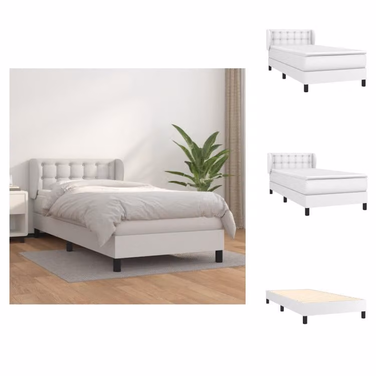 vidaXL Letto a molle con materasso bianco 90x200 cm in Pelle finta - Letti & strutture letto