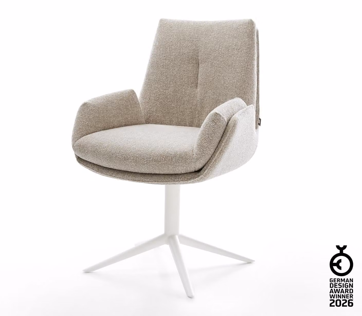 DELIFE sedia girevole Clea-Flex tessuto morbido beige base bianca funzione dondolo girevole a 360°