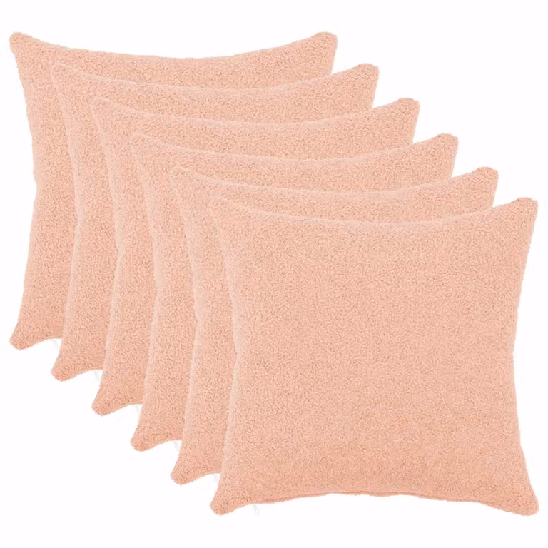 Set di 6 federe vidaXL HEERLEN rosa in tessuto bouclé, L 30 cm x P 30 cm