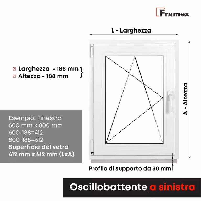 Finestra per cantina Bianco 400X800mm doppio vetro (32 mm) anta e ribalta DIN Sinistra