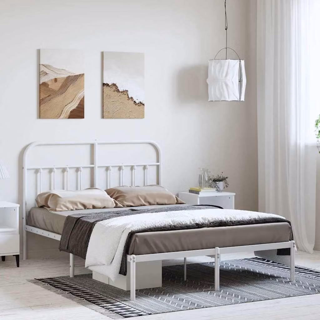 vidaXL Giroletto con Testiera in Metallo Bianco L/P: 150 x 200 cm