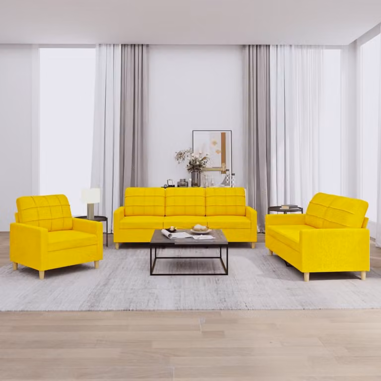 Maison Exclusive - Set divano a 3 pezzi con cuscini in tessuto giallo chiaro